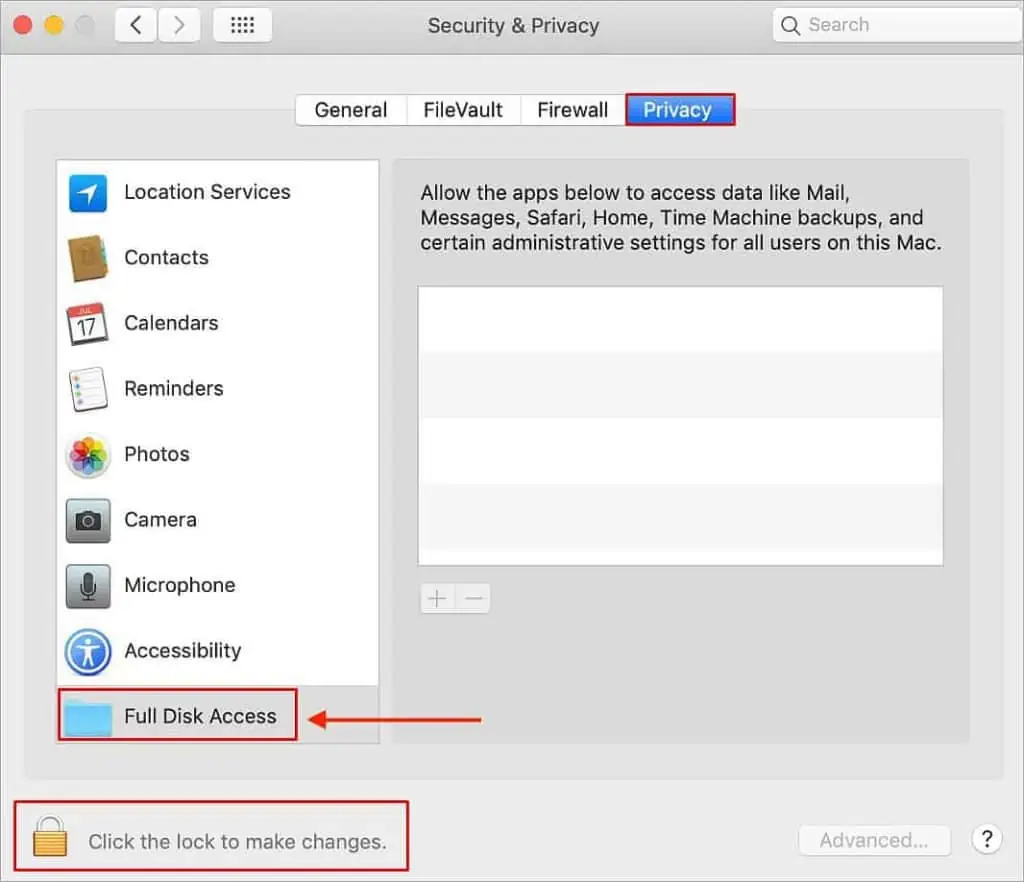 What is “Operation not permitted” Error on Mac? How to Fix It 9 full-disk-access-1024x882