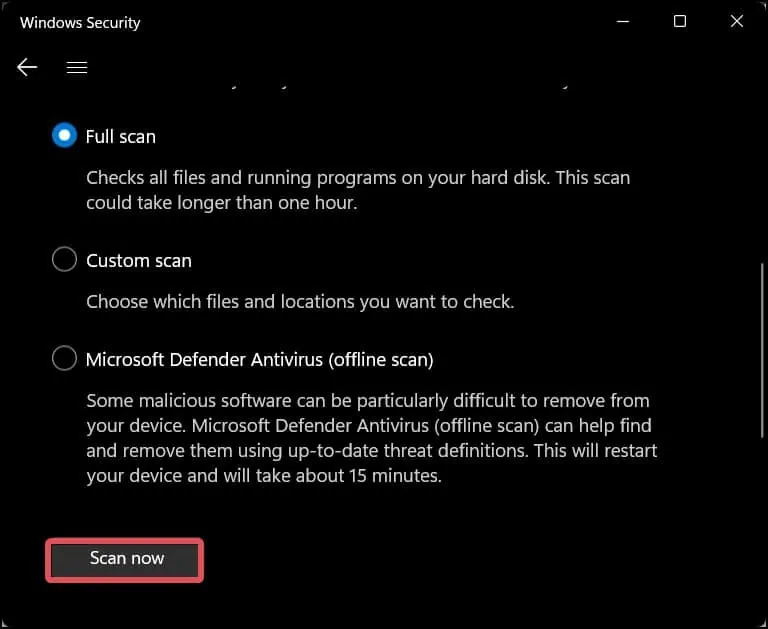 Mouse Keeps Freezing on Windows? How to Fix it 14 full-scan-using-windows-defender