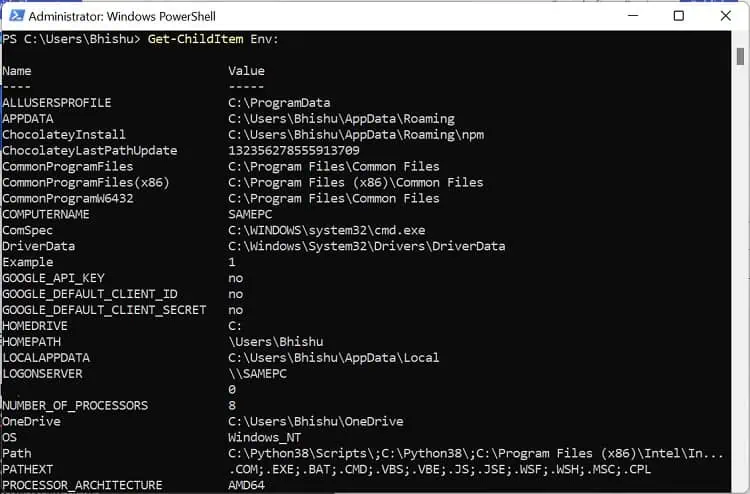 get-childitem-env