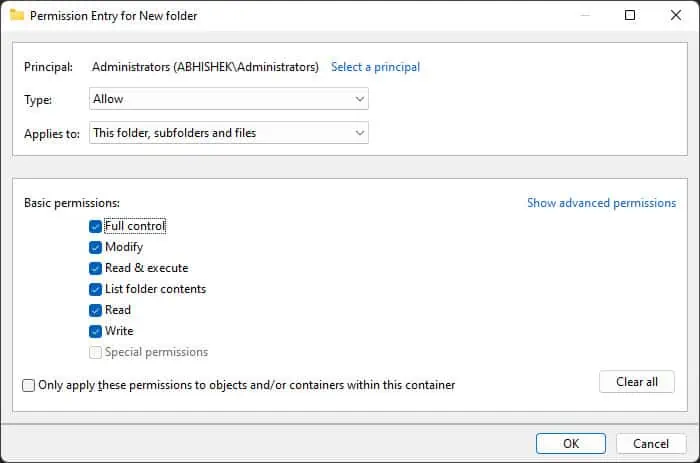 select-a-principal-full-control
