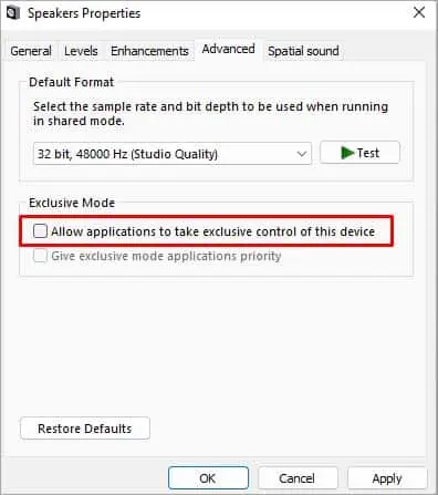 Logitech Speakers Not Working? Here's How to Fix it 15 speaker-properties-deny-exclusive-control