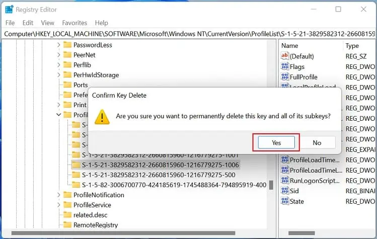 How to Delete User Profile on Windows (3 Possible Ways) 28 yes-to-delete-the-key
