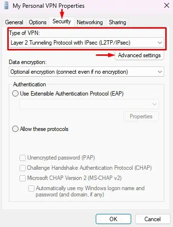Fix: The L2TP Connection Attempt Failed Because the Security Layer Encountered a Processing Error 2 Advanced-settings-for-L2TP