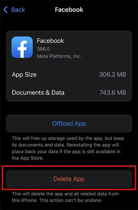 Facebook Saying No Internet Connection - How to Fix it 15 Choose-Delete-App-1