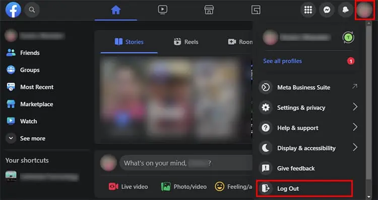 Facebook Saying No Internet Connection - How to Fix it 2 Click-on-Log-Out