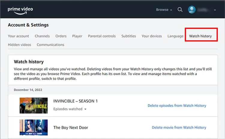 How to Remove Video From Continue Watching on Amazon Prime? 10 Click-on-the-Watch-History-tab