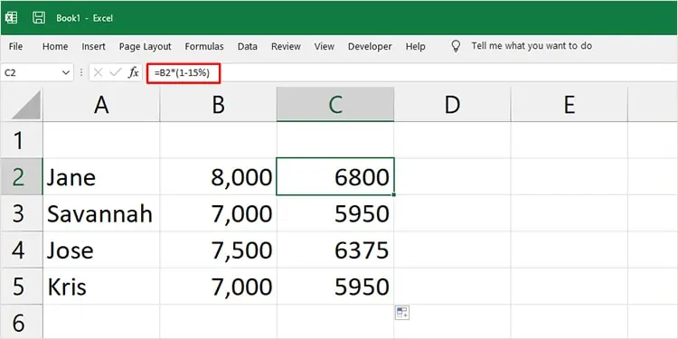 Decrease-amount-by-percent-Excel