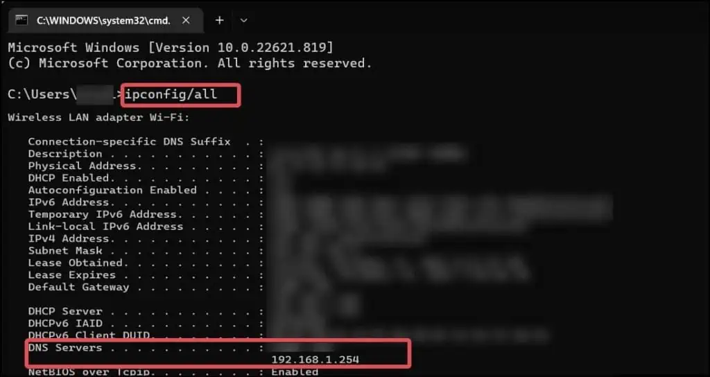 How To Check Your DNS Server 1 IPconfig-all-command-1024x544