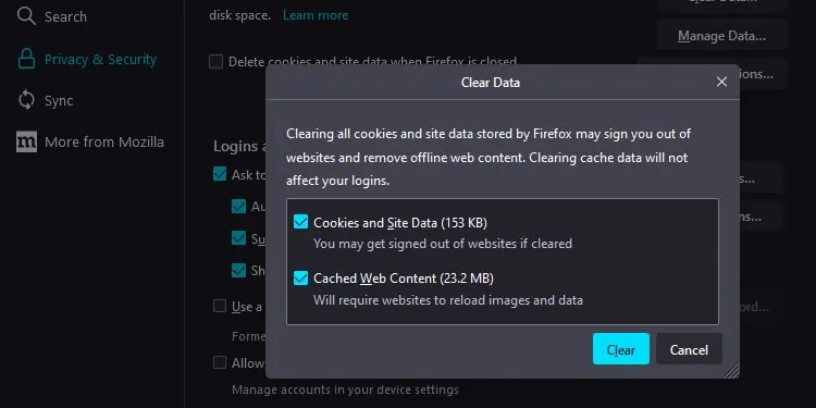 7 Ways to Fix PR_CONNECT_RESET_ERROR on Mozilla Firefox 10 In-another-pop-up-message-click-on-Clear-.