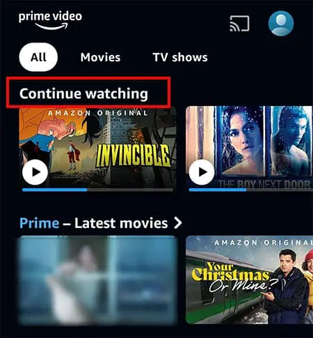 How to Remove Video From Continue Watching on Amazon Prime? 5 Locate-Continue-Watching-section-1