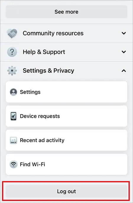 Facebook Saying No Internet Connection - How to Fix it 3 Scroll-to-locate-Log-out-menu-and-tap-on-it