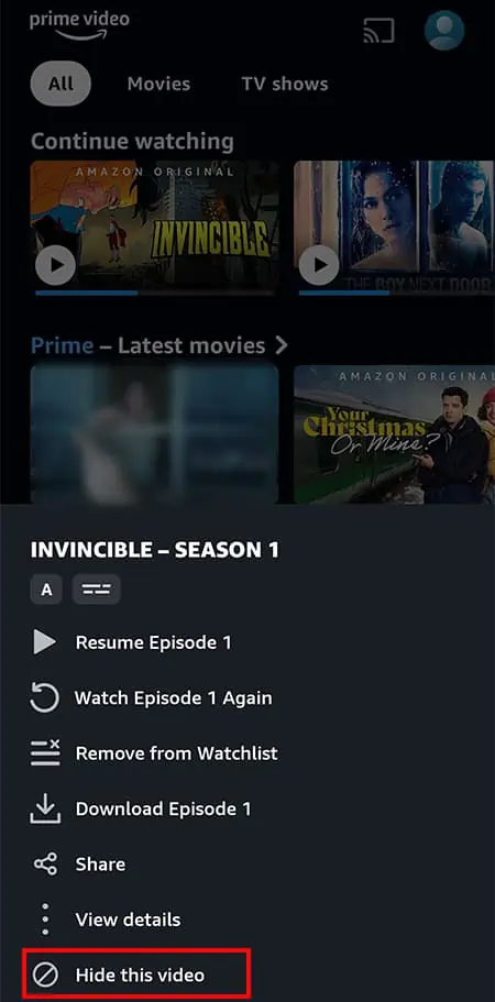 How to Remove Video From Continue Watching on Amazon Prime? 6 Select-Hide-this-video-1
