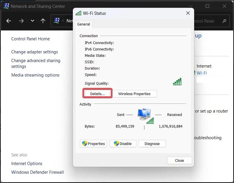 How To Check Your DNS Server 7 Wifi-status-Details
