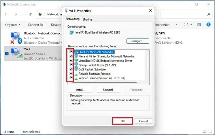 8 Possible Ways to Fix “No Internet, Secured” Error 2 check-all-items-and-hit-ok