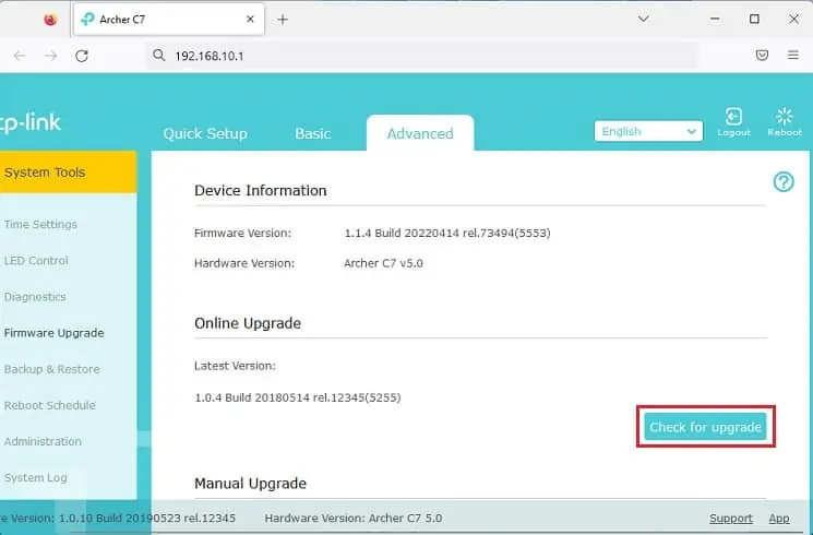 How to Update Router Firmware on TP-Link (2 Possible Ways) 5 check-for-upgrade-button