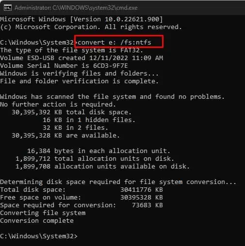3 Ways to Fix “File Is Too Large For Destination File System” 5 convert-file-system-using-command