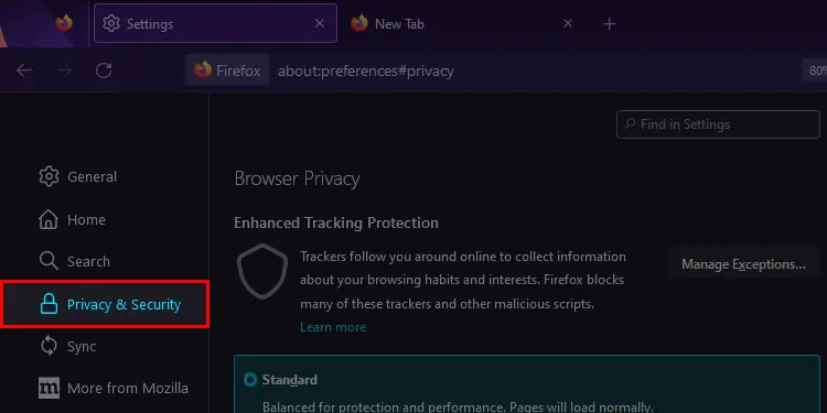 7 Ways to Fix PR_CONNECT_RESET_ERROR on Mozilla Firefox 8 go-to-Privacy-and-Security.-1