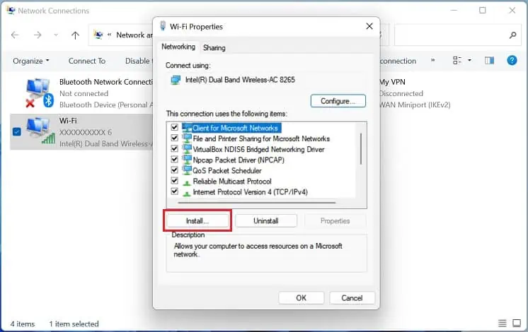 8 Possible Ways to Fix “No Internet, Secured” Error 3 install-button-in-wifi-properties