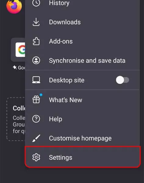 7 Ways to Fix PR_CONNECT_RESET_ERROR on Mozilla Firefox 13 navigate-to-Settings-of-firefox-mobile