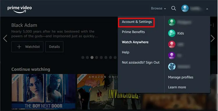 How to Remove Video From Continue Watching on Amazon Prime? 9 navigate-to-your-Profile-menu-Account-Settings.