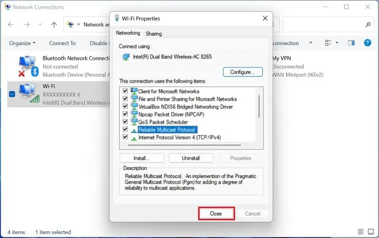 8 Possible Ways to Fix “No Internet, Secured” Error 6 reliable-multicast-protocol-installed