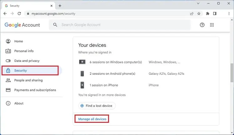 7 Ways to Know if Your Email Has Been Hacked 2 security-manage-all-devices