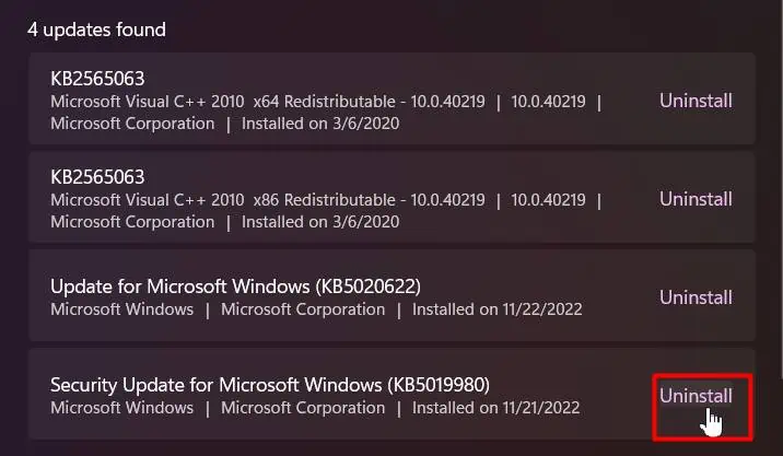 Windows Black Screen After Login? Here’s How to Fix it 12 uninstall-cumulative-updates