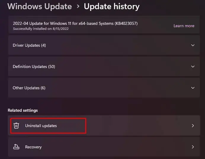 Fix: The L2TP Connection Attempt Failed Because the Security Layer Encountered a Processing Error 5 uninstall-updates-2