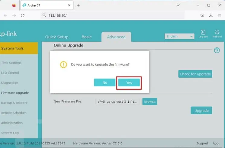 How to Update Router Firmware on TP-Link (2 Possible Ways) 18 yes-to-firmware-upgrade