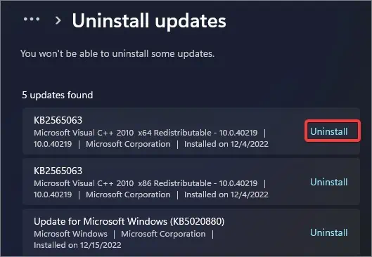 Uninstall-recent-update