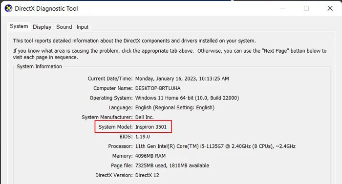 How to Check Dell Laptop Model and Serial Number 7 directx-diagnostic-dell-model