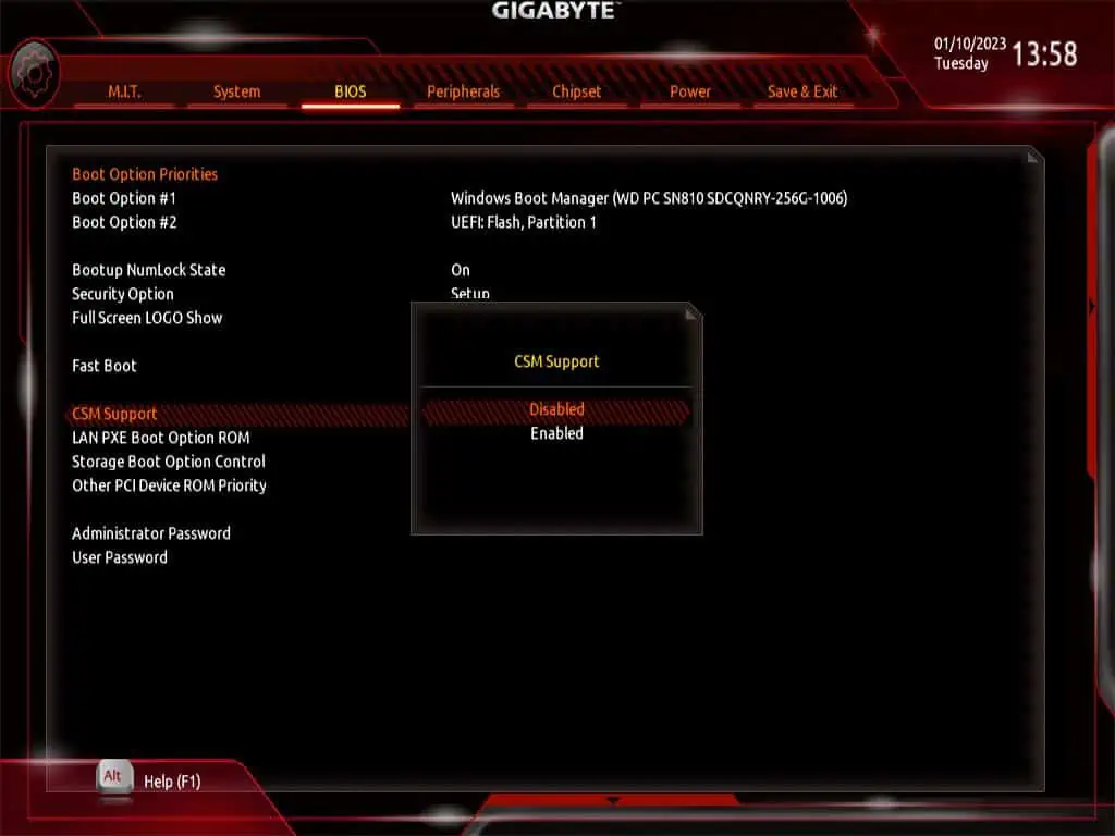 disable-csm