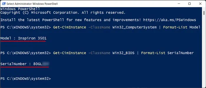 How to Check Dell Laptop Model and Serial Number 3 get-ciminstance-powershell-dell-model-serial-number-1