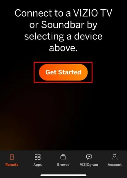 get-started-button-on-vizio-mobile-app