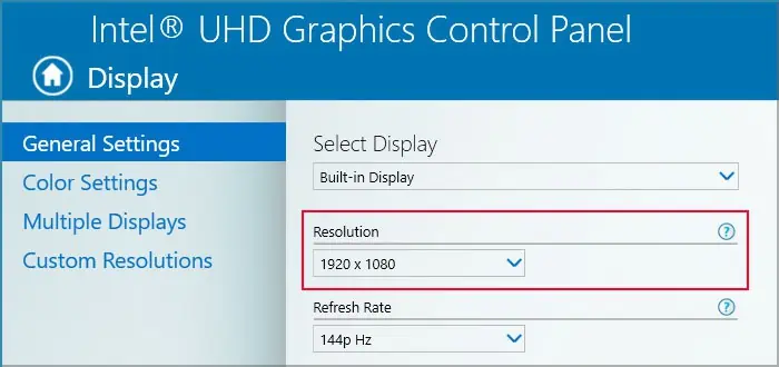 How to Check Monitor's Resolution 4 intel-graphics-control-panel-resolution
