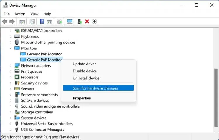 Dual Monitors Not Detected? Try These 8 Fixes 24 monitor-scan-for-hardware-changes