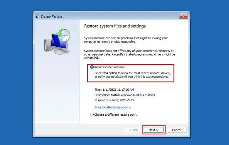 Display Not Working on Laptop? 9 Ways to Fix It 26 pick-recommended-restore-and-next