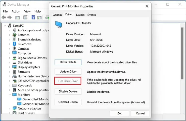 Dual Monitors Not Detected? Try These 8 Fixes 36 roll-back-driver-in-monitor-properties