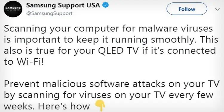 Can Your Smart TV Have Virus? How to Scan and Remove It 2 samsung-tweet-about-virus