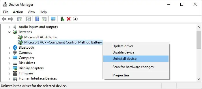 Surface Not Charging? 7 Ways to Fix It 7 uninstall-microsoft-acpi-compliant-control-method-battery