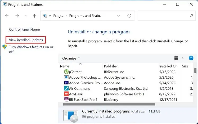 view-installed-updates