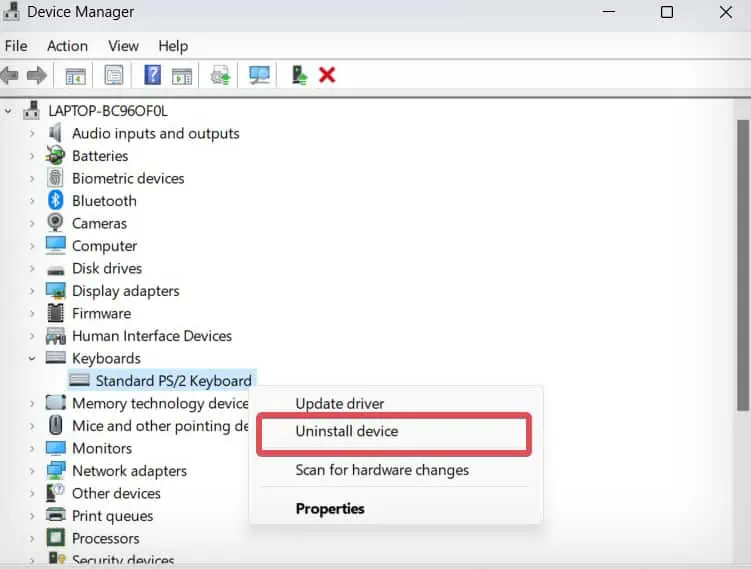 Uninstall-keyboard-driver-from-device-manager