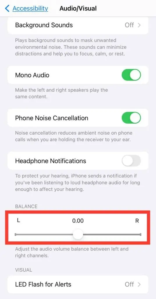 8 Ways to Fix One AirPod Not Working Issue (Left or Right) 4 balance-audio-on-iphone-536x1024