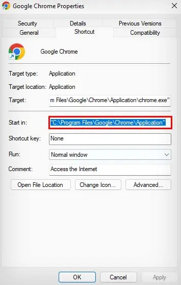4 Ways to Open EXE File 7 chrome-exe-properties-start-in