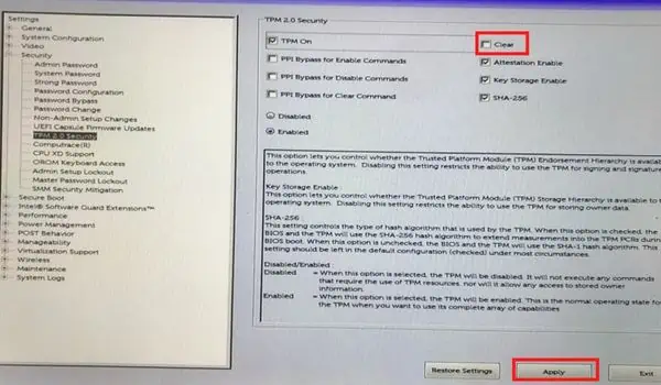 Amber or Orange Light Blinking on Dell Laptop? 16 Ways to Fix It 6 clear-tpm-in-dell-bios