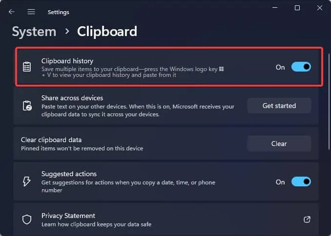 Windows Shift S Not Working? 8 Ways to Fix it 5 clipboard-history-settings