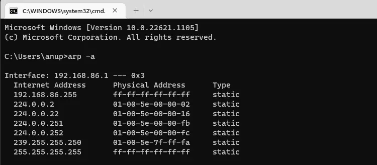 display-arp-cache-table