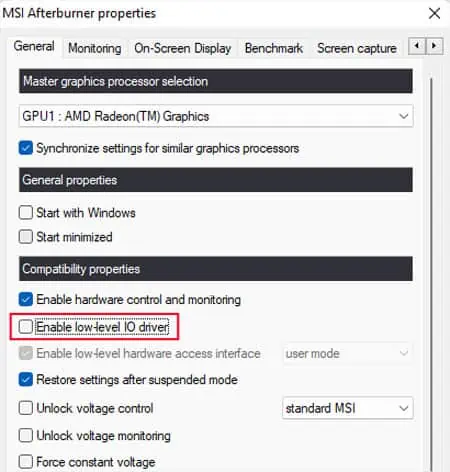 MSI Afterburner Not Working? Try These 7 Fixes 1 enable-low-level-io-driver-1