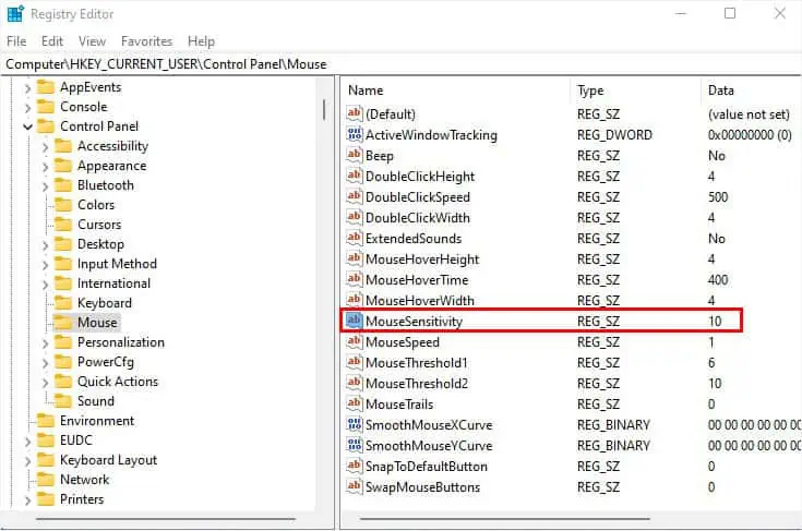 mouse-sensitivity-in-registry-editor