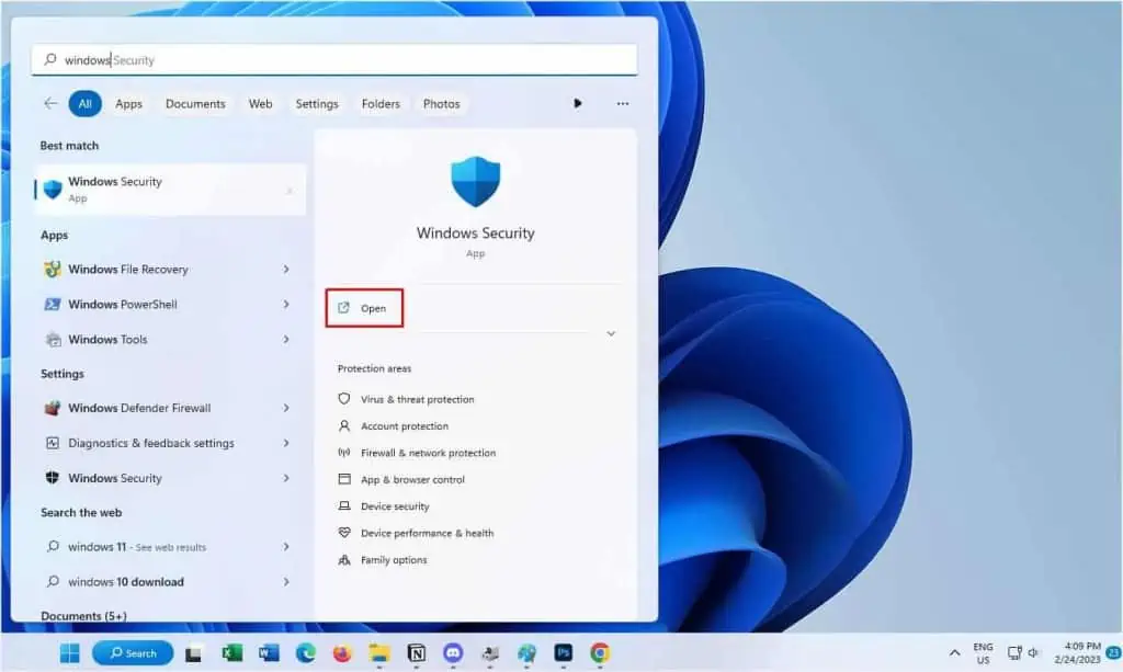 How to Fix Inaccessible Boot Device? 18 Possible Ways 17 open-windows-security-from-start-menu-1024x613
